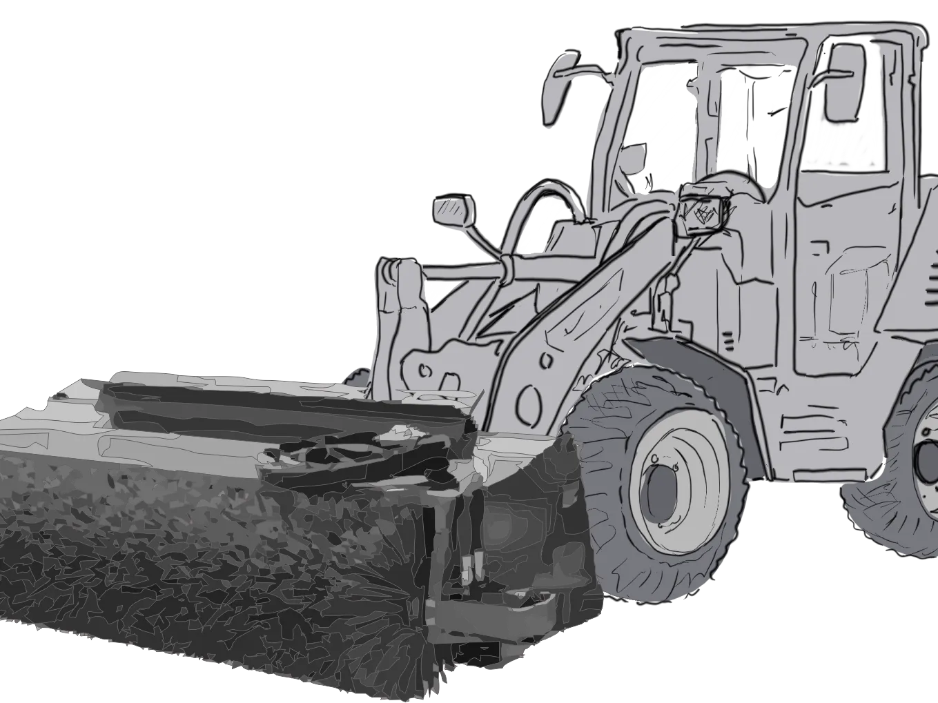 Bobcat line drawing & broom